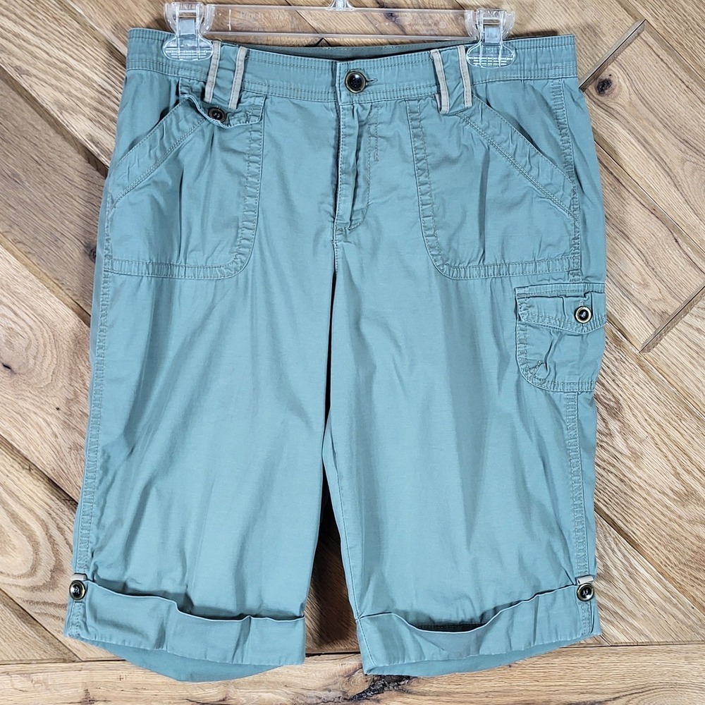Gloria Vanderbilt Cargo Shorts Womens 6 Comfort Waist Bermuda Green